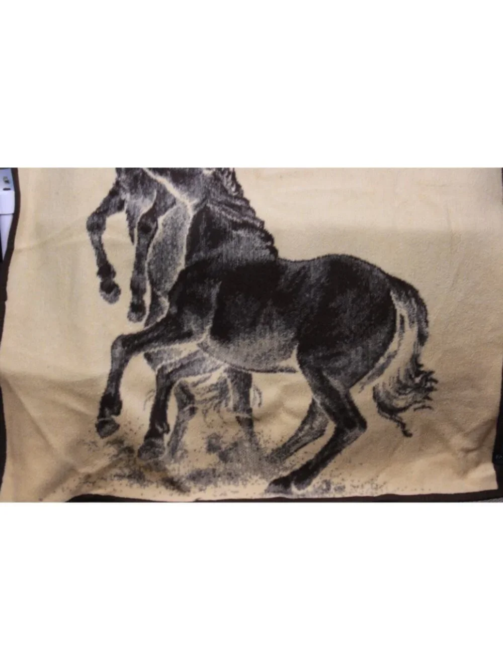 Vtg Revert Plush Blanket Wild Horses Country Equestrian Reversible Full Queen